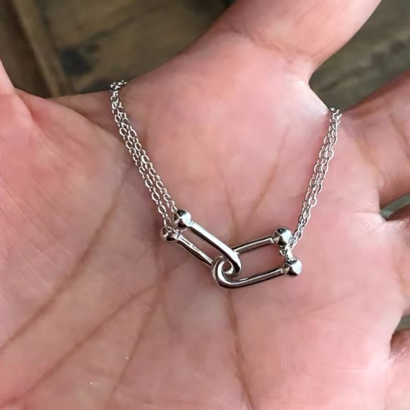 NEW LUXURY SILVER HARDWARE NECKLACE U-SHAPED LINK SILVER CHAIN NECKLACE - Picture 8 of 10